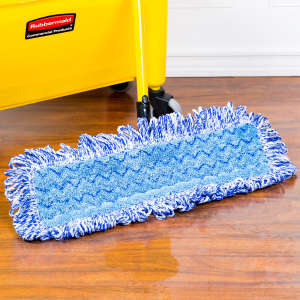 Rubbermaid Commercial, HYGEN, High Absorbency Microfiber Hook & Loop Mop With Fringe, 18"W, Blue