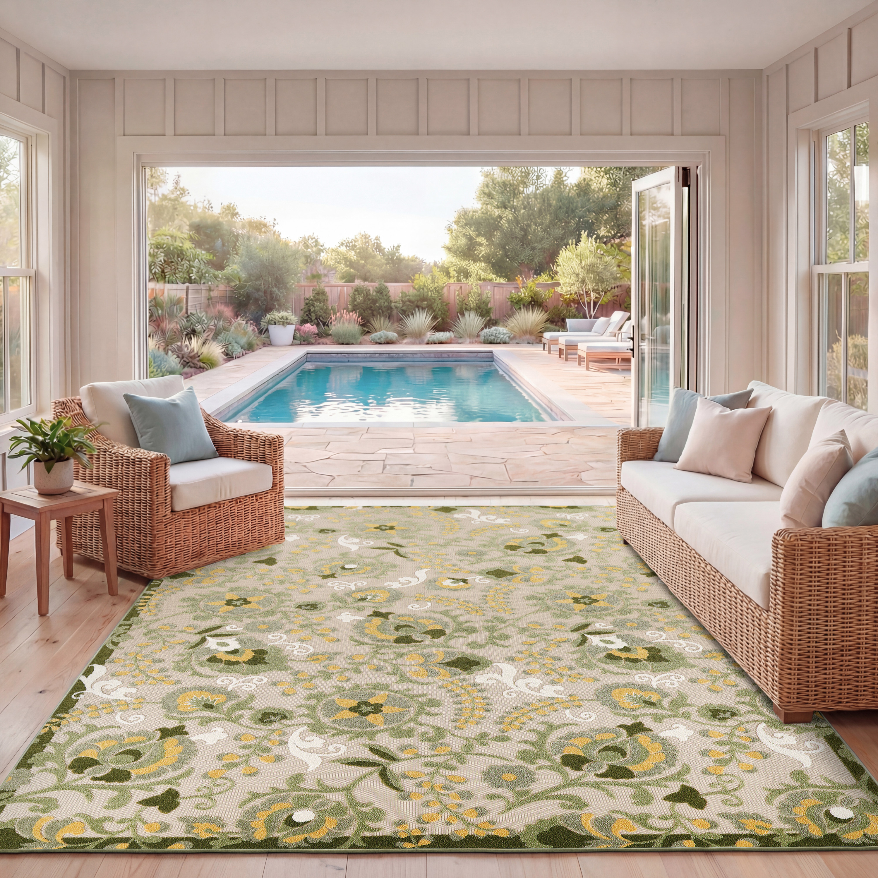 Nourison Aloha 7'10" x 10'6" Ivory Green Outdoor Rug