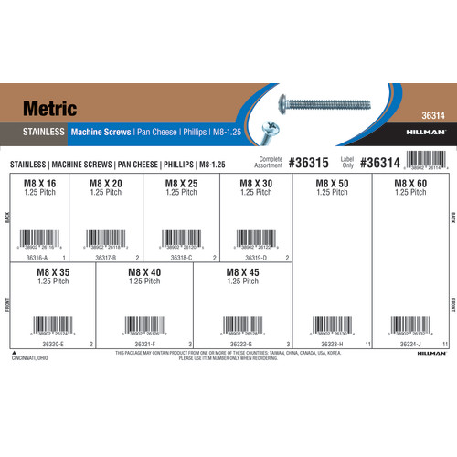 Stainless Steel Phillips Pan Cheese Metric Machine Screws Assortment (M8-1.25)