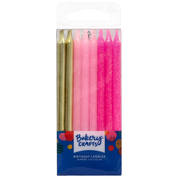 Pink Glitter & Gold Smooth & Spiral Candles