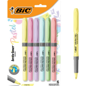 Brite Liner Grip Pastel Highlighters, Chisel Tip, Assorted Colors, 6 Count