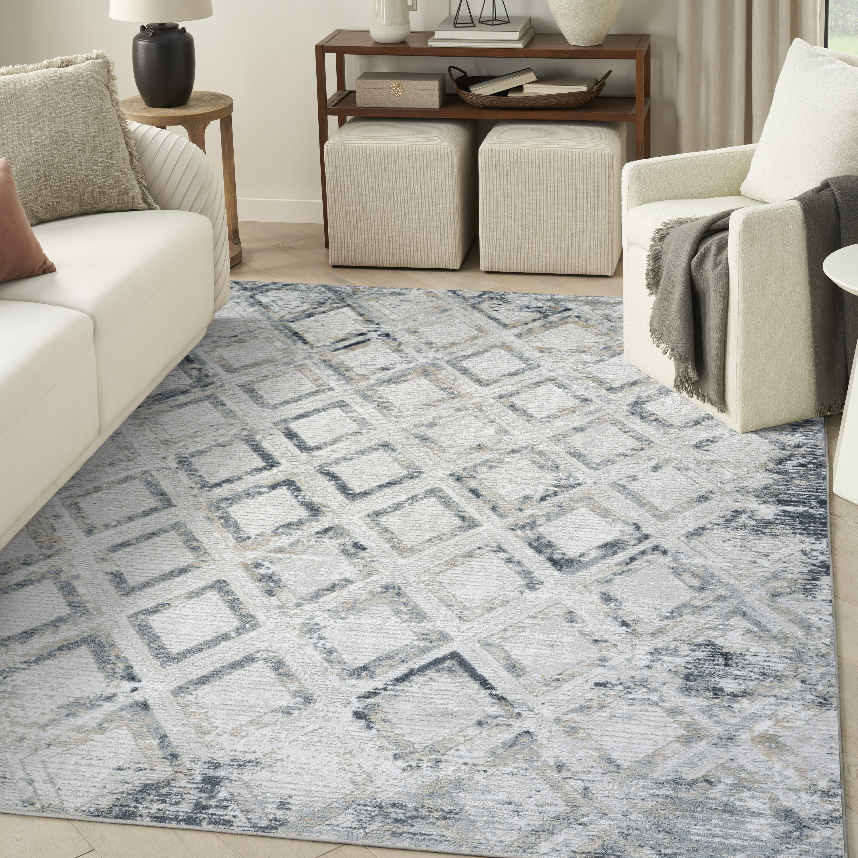 Nourison Dekor 7'10" x 9'10" Grey Navy Modern Indoor Rug