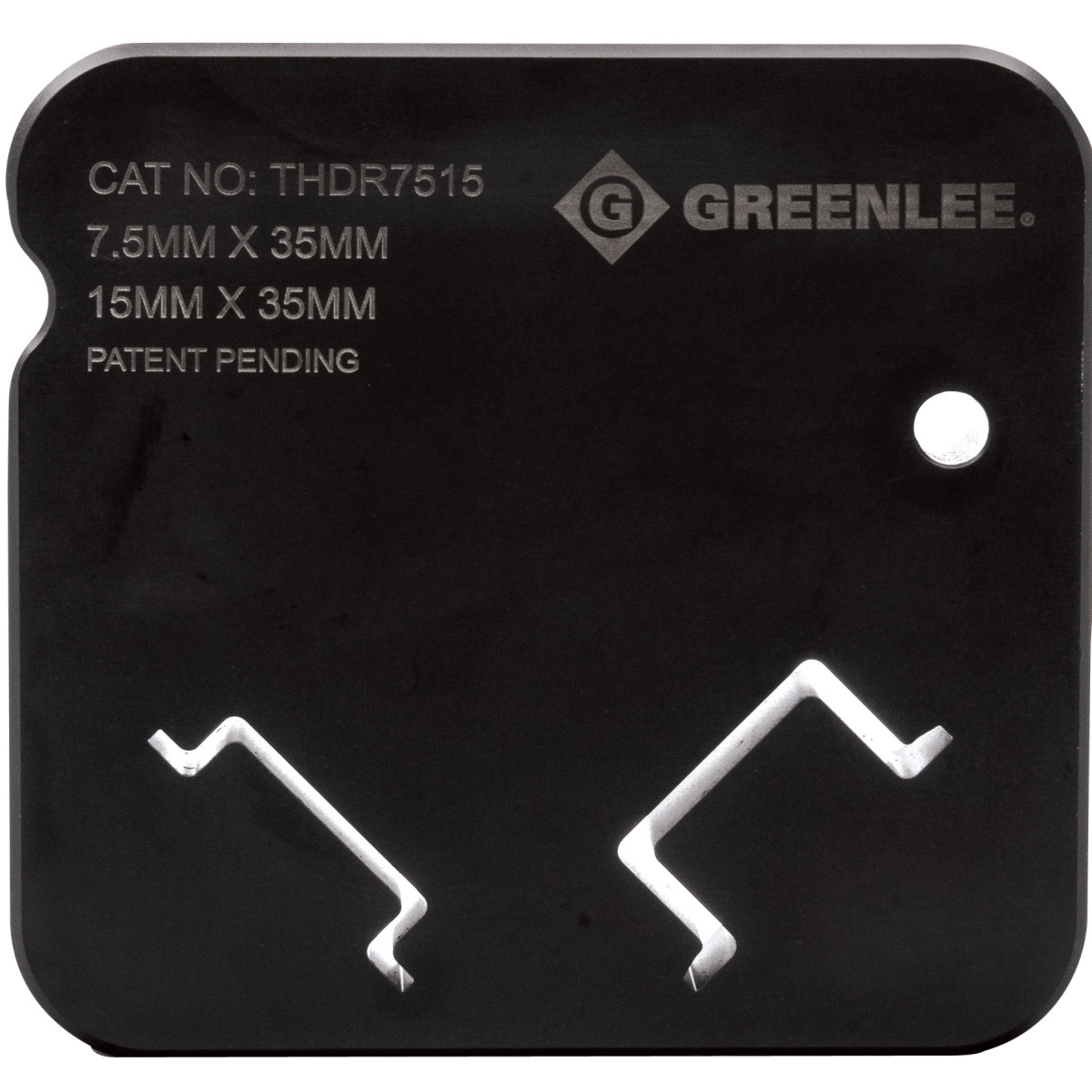 Strong steel dies produce burr-free precise cuts with Greenlee Shear 30T. Die grooves ensure dies are inserted correctly every time. Quick Die Change System easily swap out dies with no tools or loose parts. Dies are automatically retracted after each cut for repeated use. Laser-marked with catalog