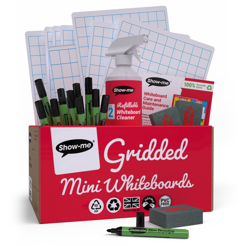 Classpack of 35 x A4 Gridded/Plain Lapboards, with Pens, Erasers, Cleaner