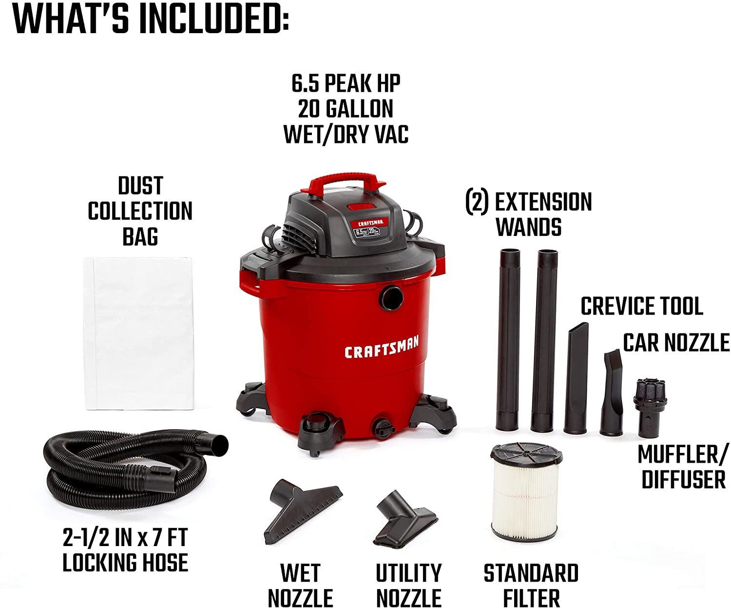 Graphic of CRAFTSMAN Accessories: Vacuums highlighting product features