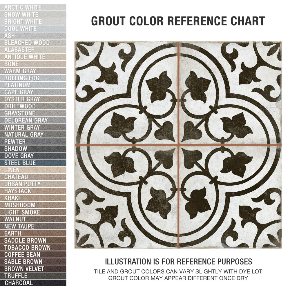 Kings Ornate Nero 17-5/8 in. x 17-5/8 in. Ceramic Floor and Wall Tile