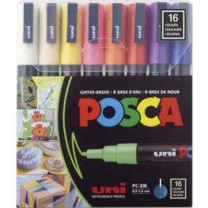PC-3M Paint Markers, Fine Bullet Tip (0.9-1.3 mm), Assorted Colors, Set of 16