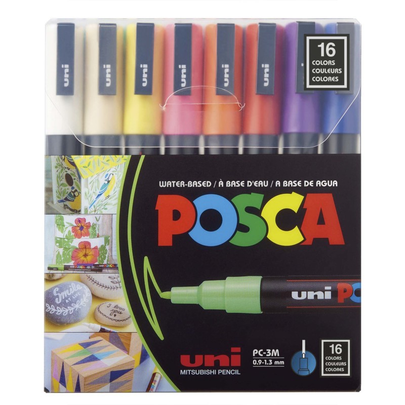 PC-3M Paint Markers, Fine Bullet Tip (0.9-1.3 mm), Assorted Colors, Set of 16