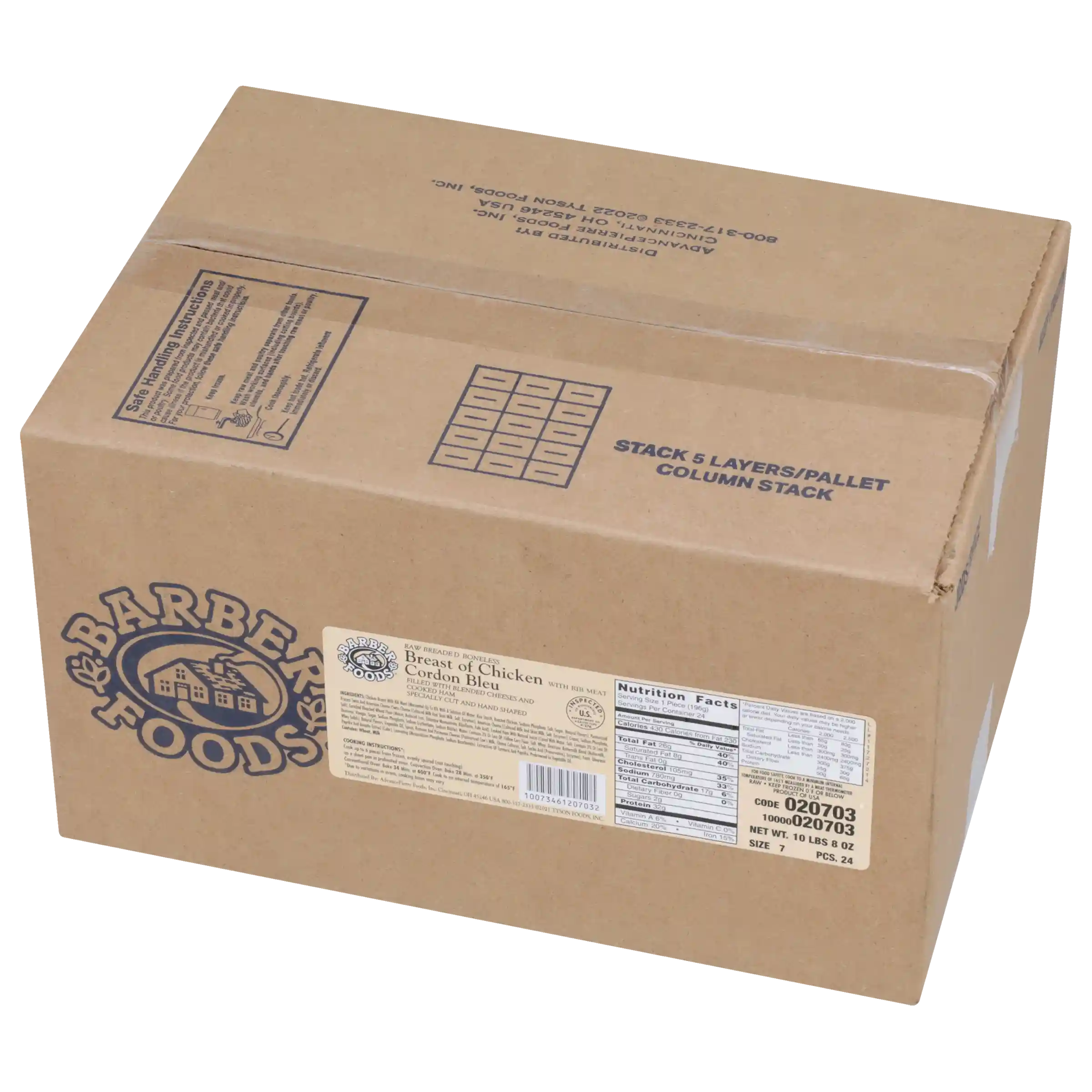 Barber Foods® Uncooked Breaded Cordon Bleu Boneless Stuffed Chicken Breasts 7 oz._image_5