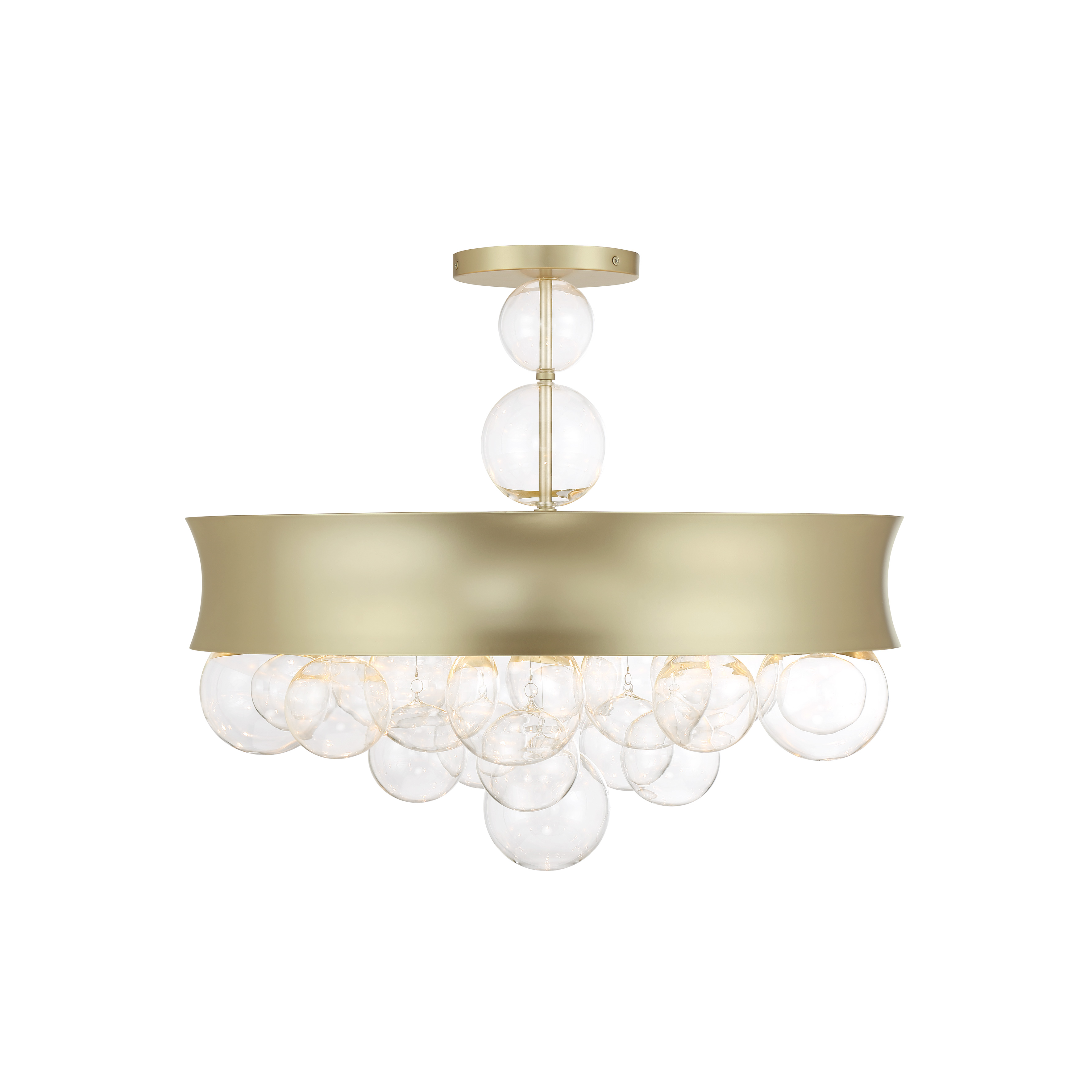 The Verdi Square by Robin Baron combines sophisticated transitional design with versatile convertible mounting. Its soft gold finish and clear glass shades create an elegant focal point perfect for dining rooms and entryways. - alternate view