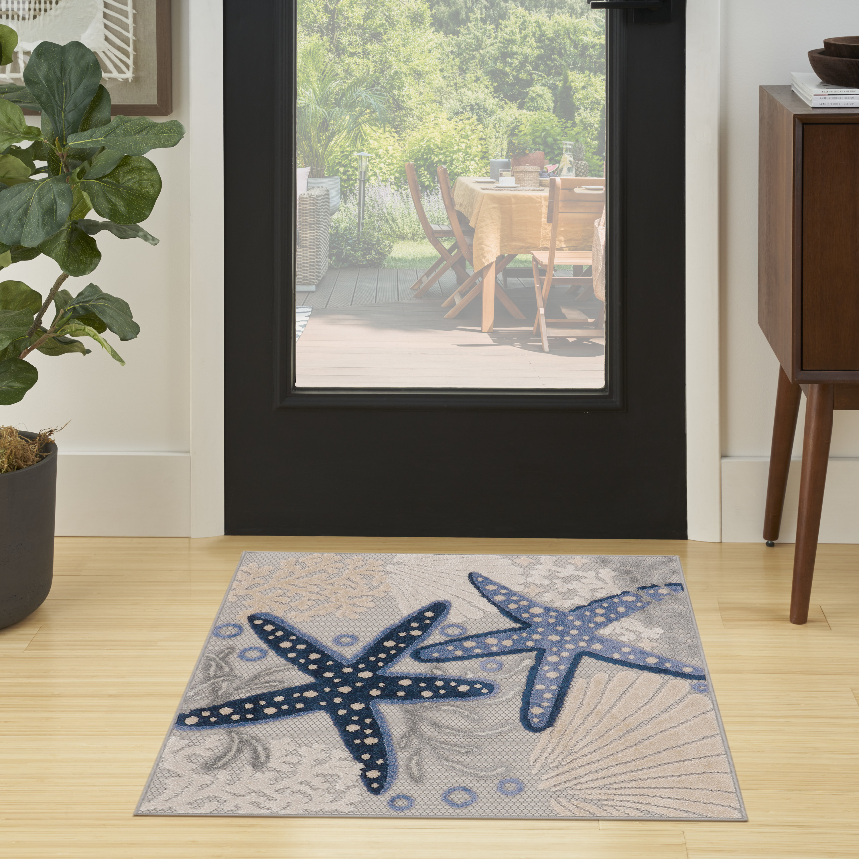 Nourison Aloha 3' x Square Blue Grey Coastal, Nautical & Beach Rug