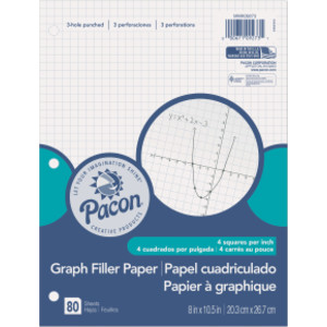 Graphing Paper, White, 3-Hole Punched, 1/4" Quadrille Ruled, 8" x 10-1/2", 80 Sheets