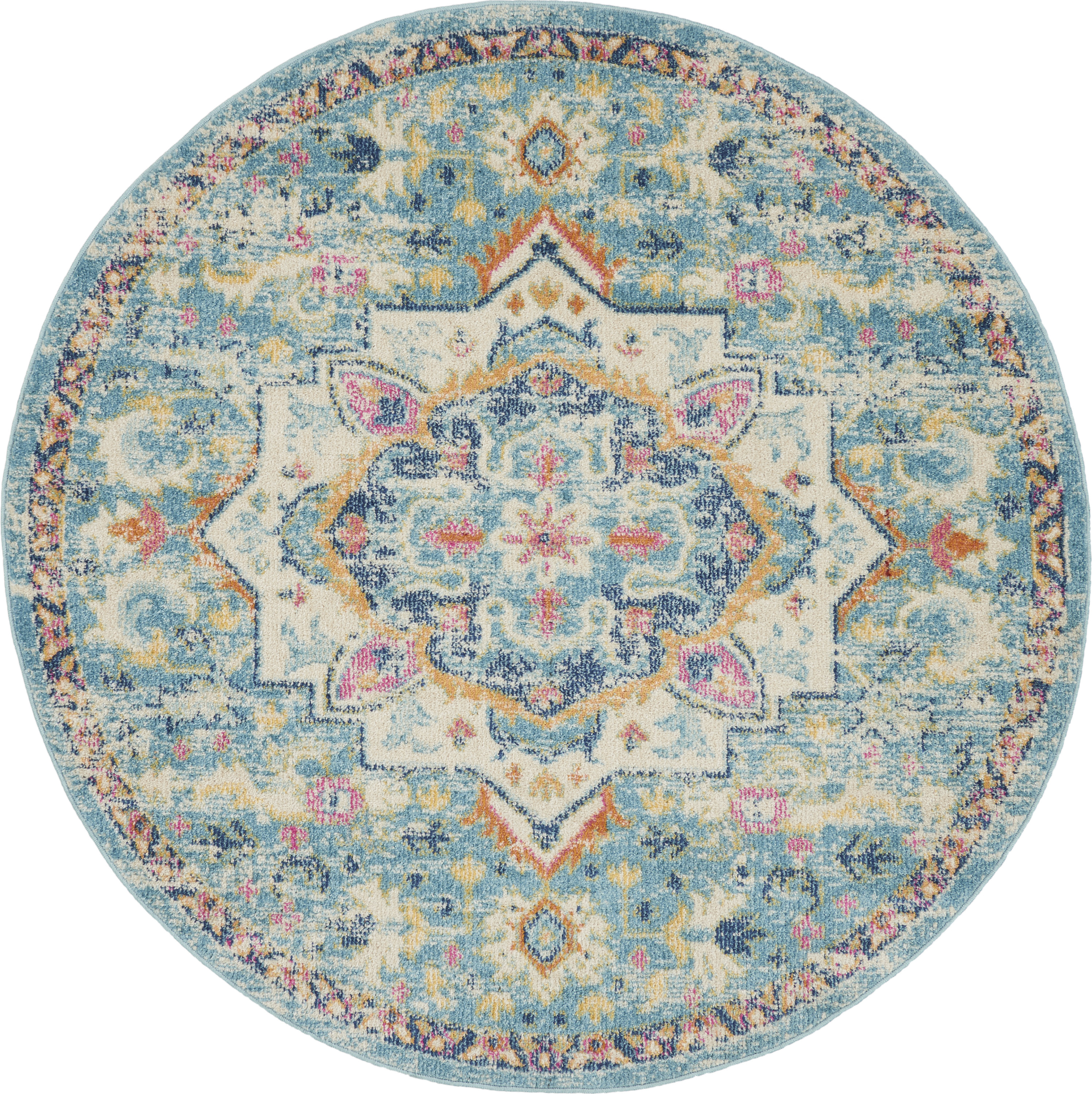 Nourison Passion 5' x Round Ivory Light Blue Bohemian Indoor Rug