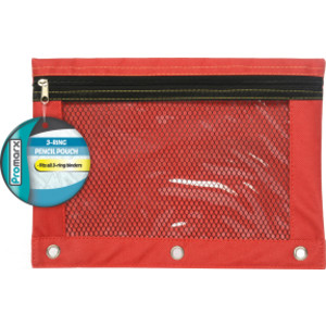 3 Ring Pencil Pouch With Mesh Window, 10" x 7.5", Assorted Colors