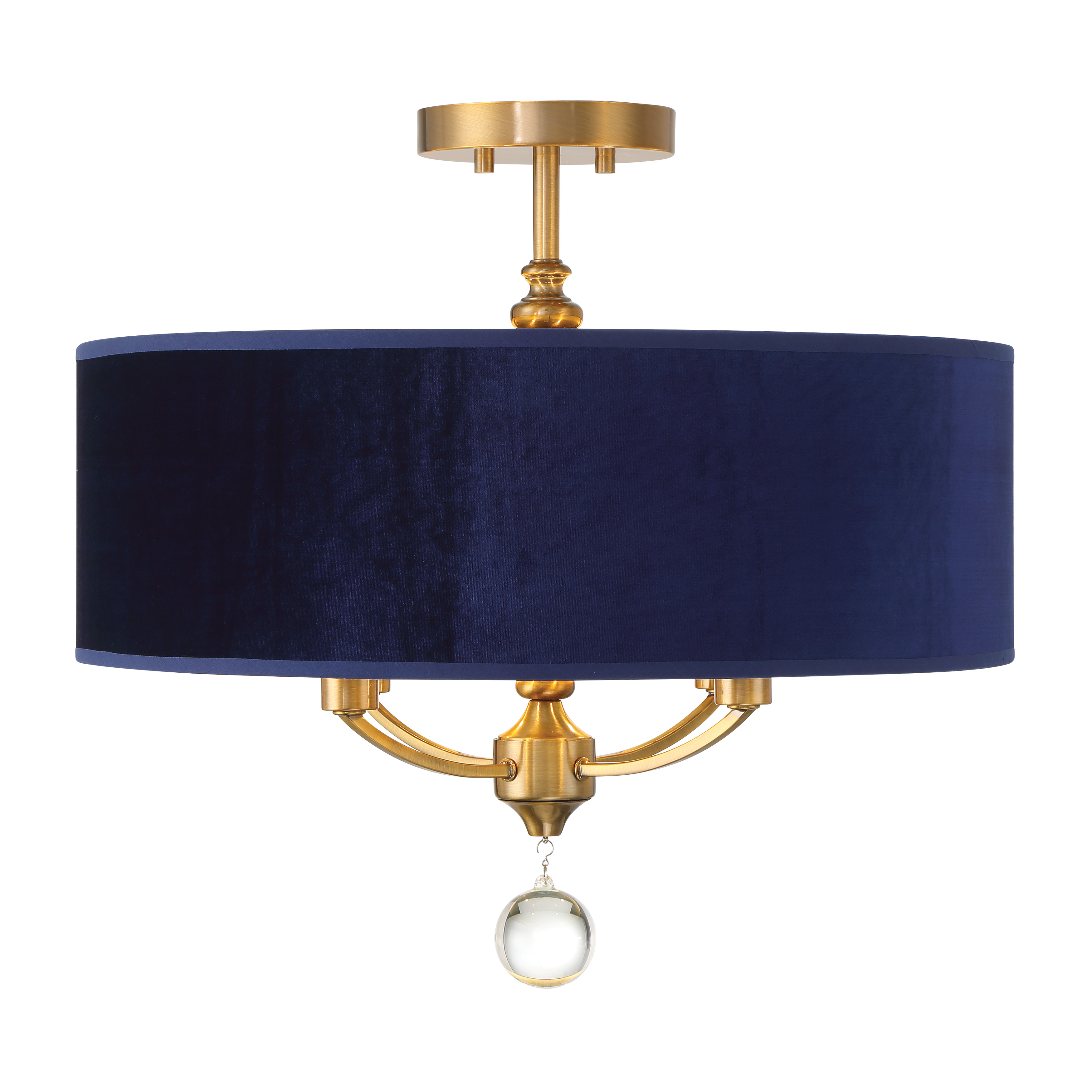 The Van Noord brings sophisticated elegance with its oxidized aged brass finish, sumptuous blue velvet shade, and decorative crystal ball accent. Perfect for adding refined traditional charm to bedrooms and intimate spaces. - alternate view
