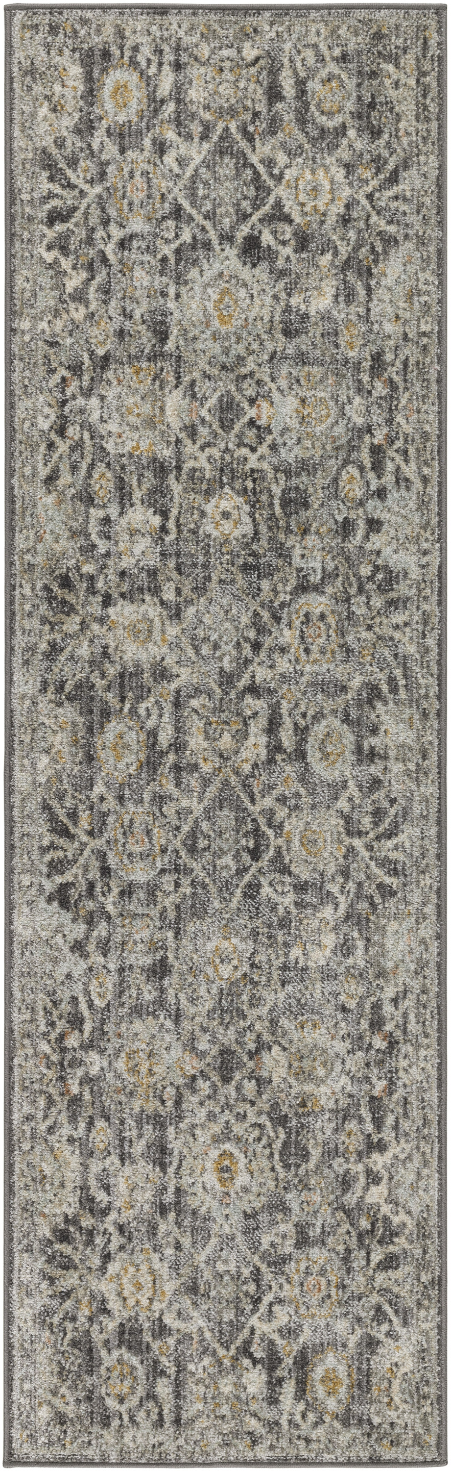Nourison Oushak Home 2' x 6' Charcoal Vintage Indoor Rug