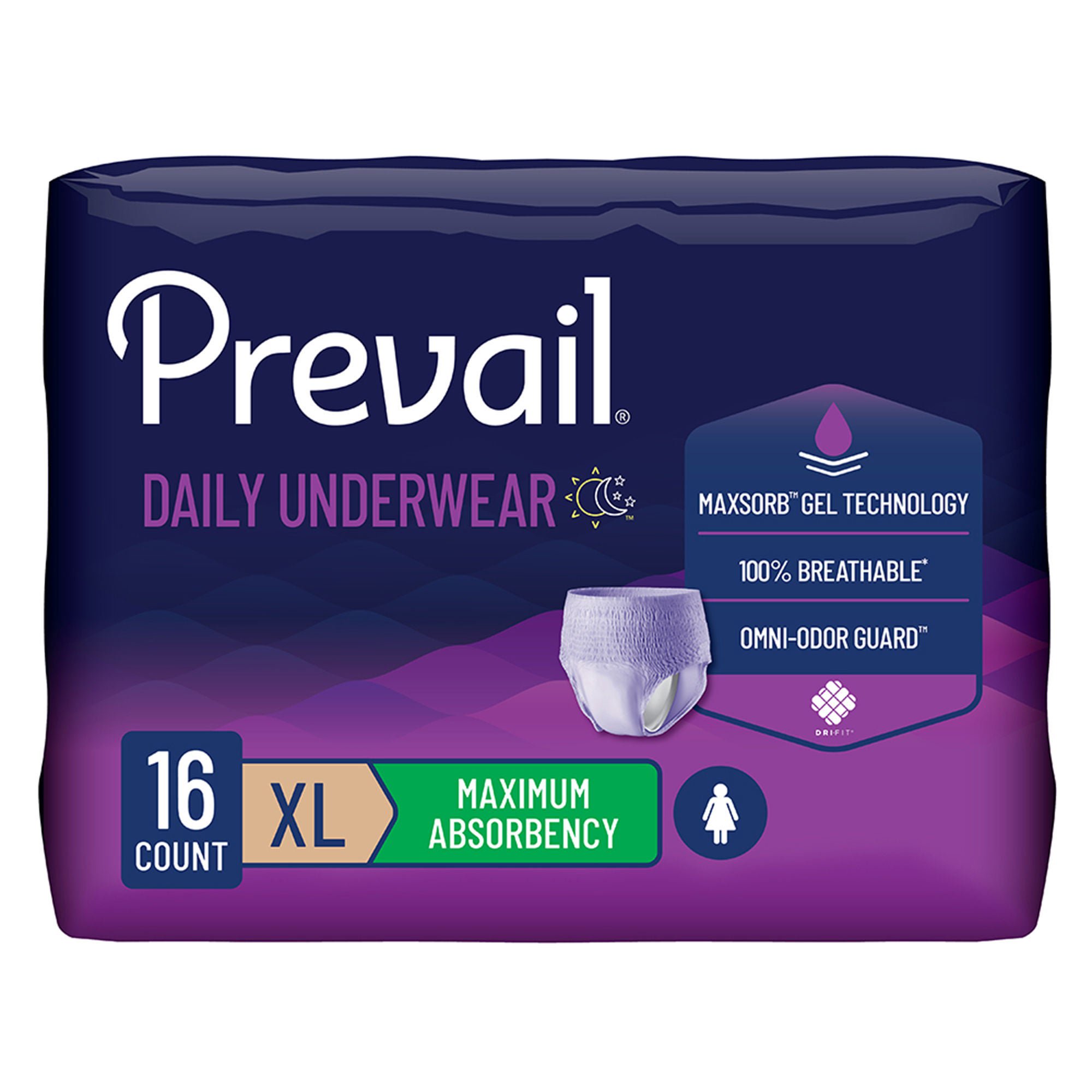 Prevail® Daily Absorbent Underwear, X-Large, Lavender