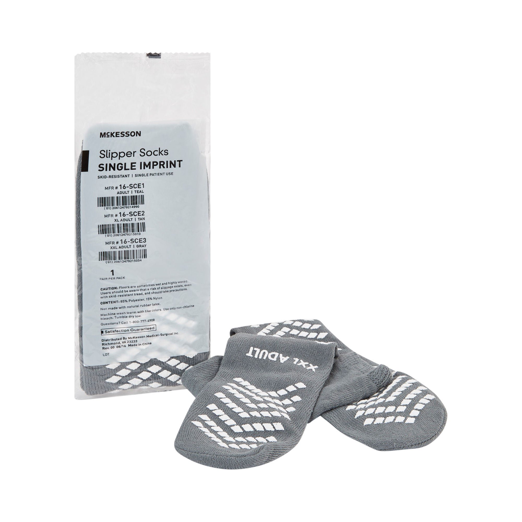 McKesson Single Tread Slipper Socks, 2X-Large, Gray