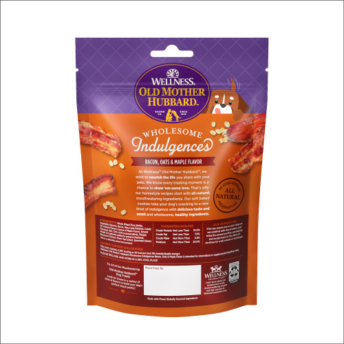 Old Mother Hubbard Wholesome Indulgences Bacon, Oats & Maple back packaging