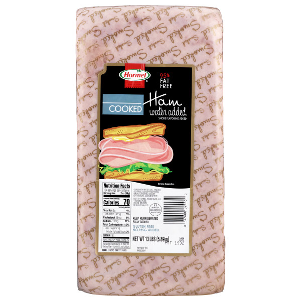 HORMEL(r) Cooked Ham, Water Added, Smoke Flavoring Added, 4/13 lb . C1N1 - Front No Plunge In Package (Hi Res)