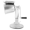 King Kutter™ manual food processor with suction cup base and shredder-cut, string-cut, and thin-slice-cut cones