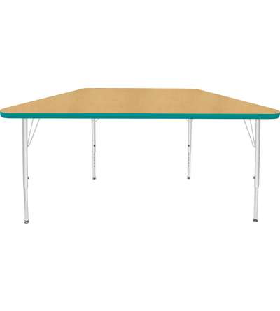 Creative Colors® Activity Table, Trapezoid, 24" x 48", Maple Top Color, Teal Edge Color, Standard Leg Height, Platinum Silver Le