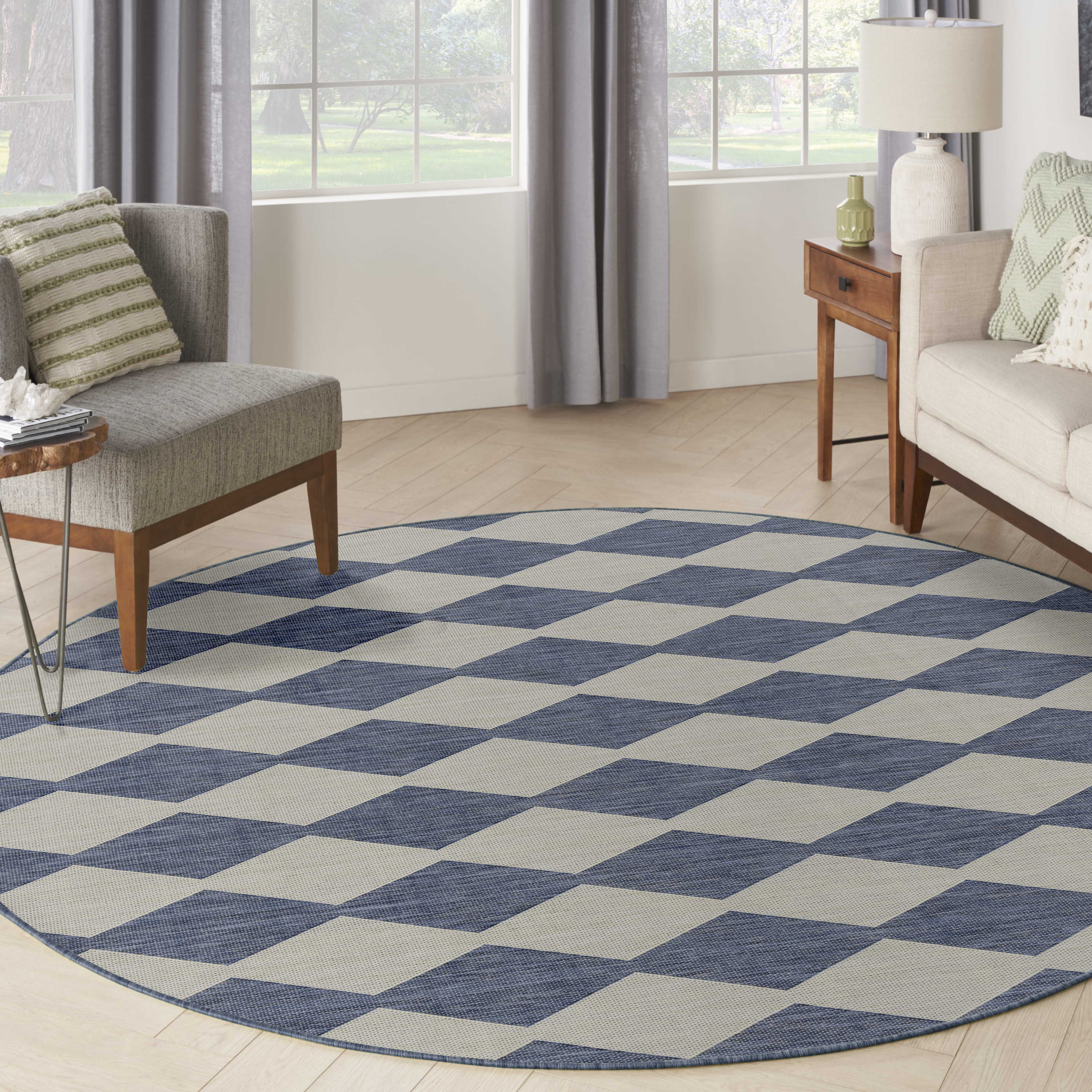 Nourison Positano 8' x Round Navy Blue Modern Rug