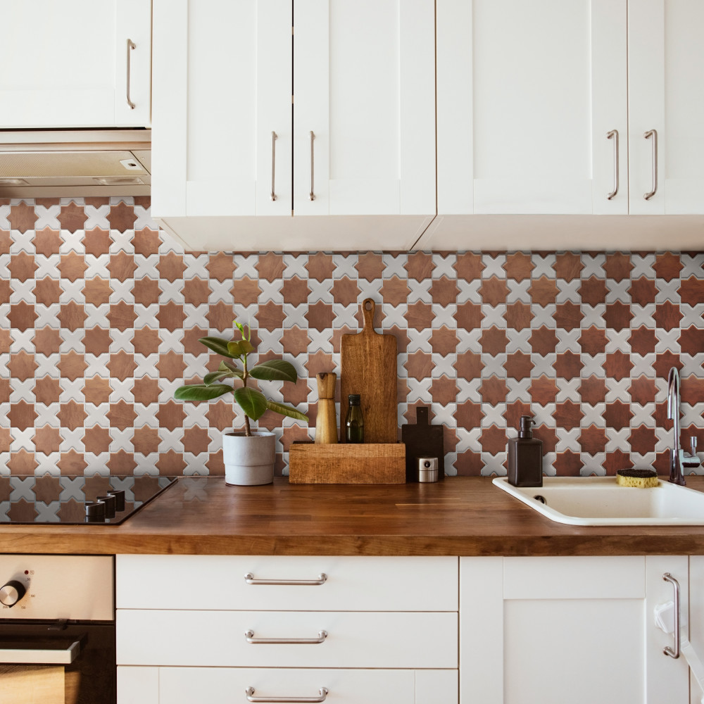 Sentier des Cotto 2″ Star with White Cross 11-7/8 in. x 11-7/8 in. Porcelain Mosaic Tile