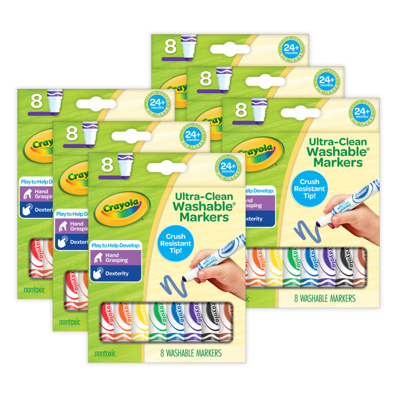 Washable Tripod Grip Markers, 8 Per Pack, 6 Packs