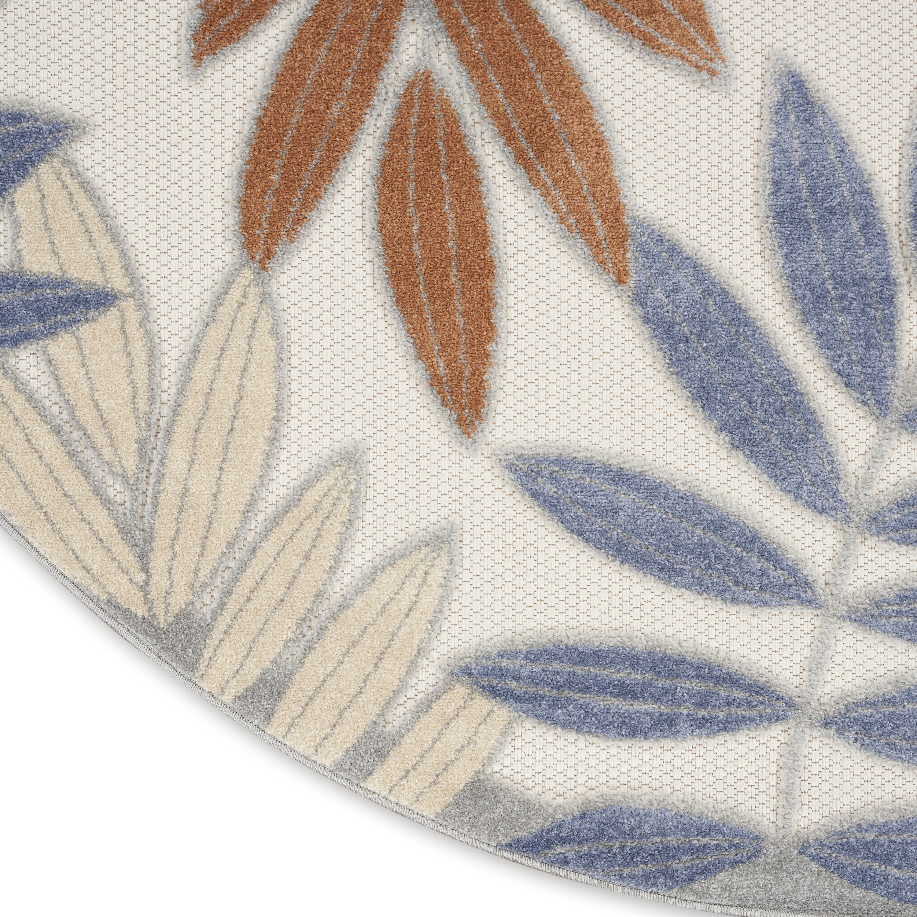 Nourison Aloha 5'3" x Round Blue Mocha Outdoor Rug
