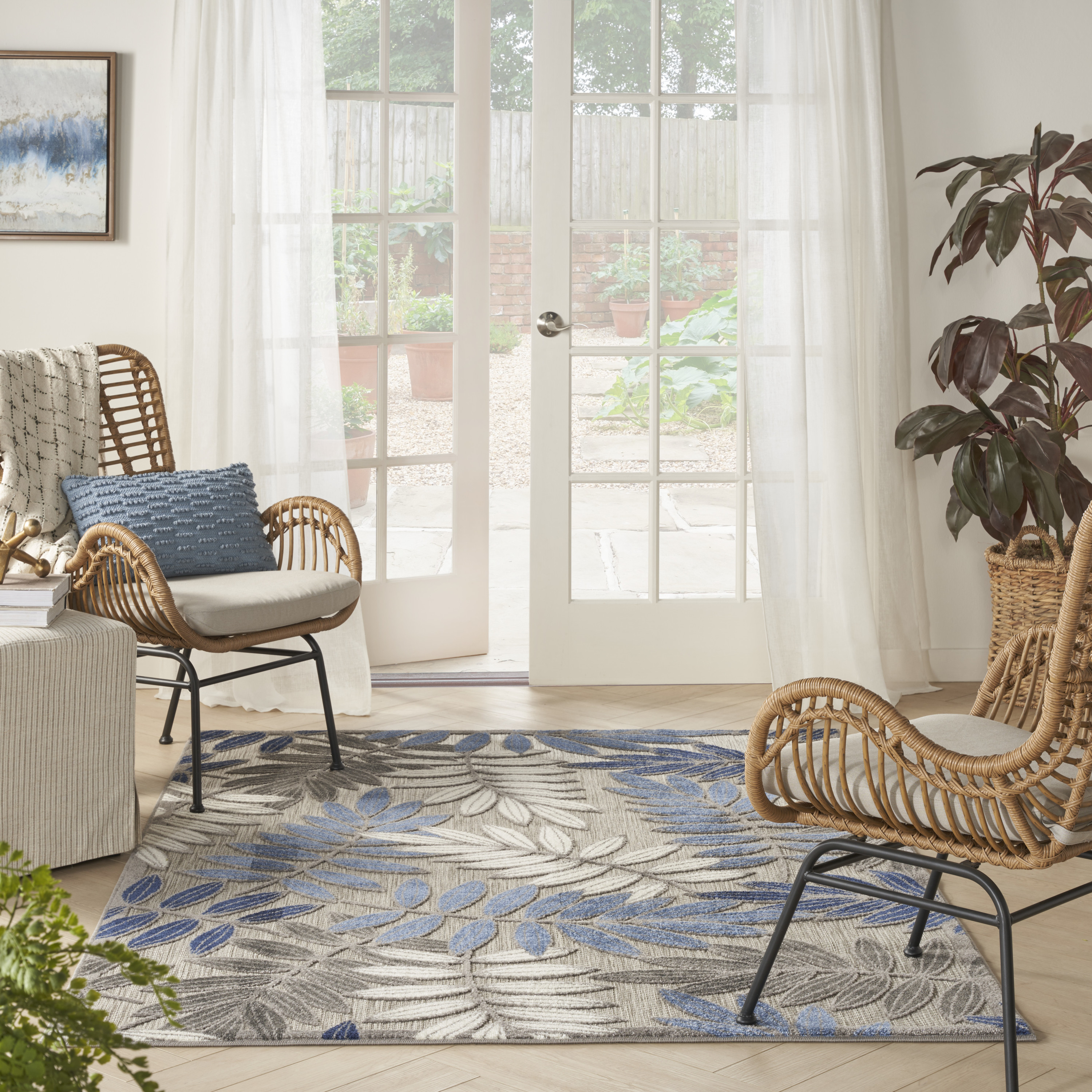 Nourison Aloha 6' x 9' Grey Blue Tropical Rug