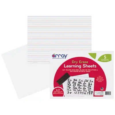 Array  Dry Erase Learning Sheets, Non-Adhesive, White, 3/4 in x 3/8 in x 1/4 in ruled 11