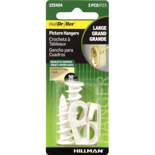 Hillman Small SelfDrilling White Wall Driller Picture Hangers 50lb