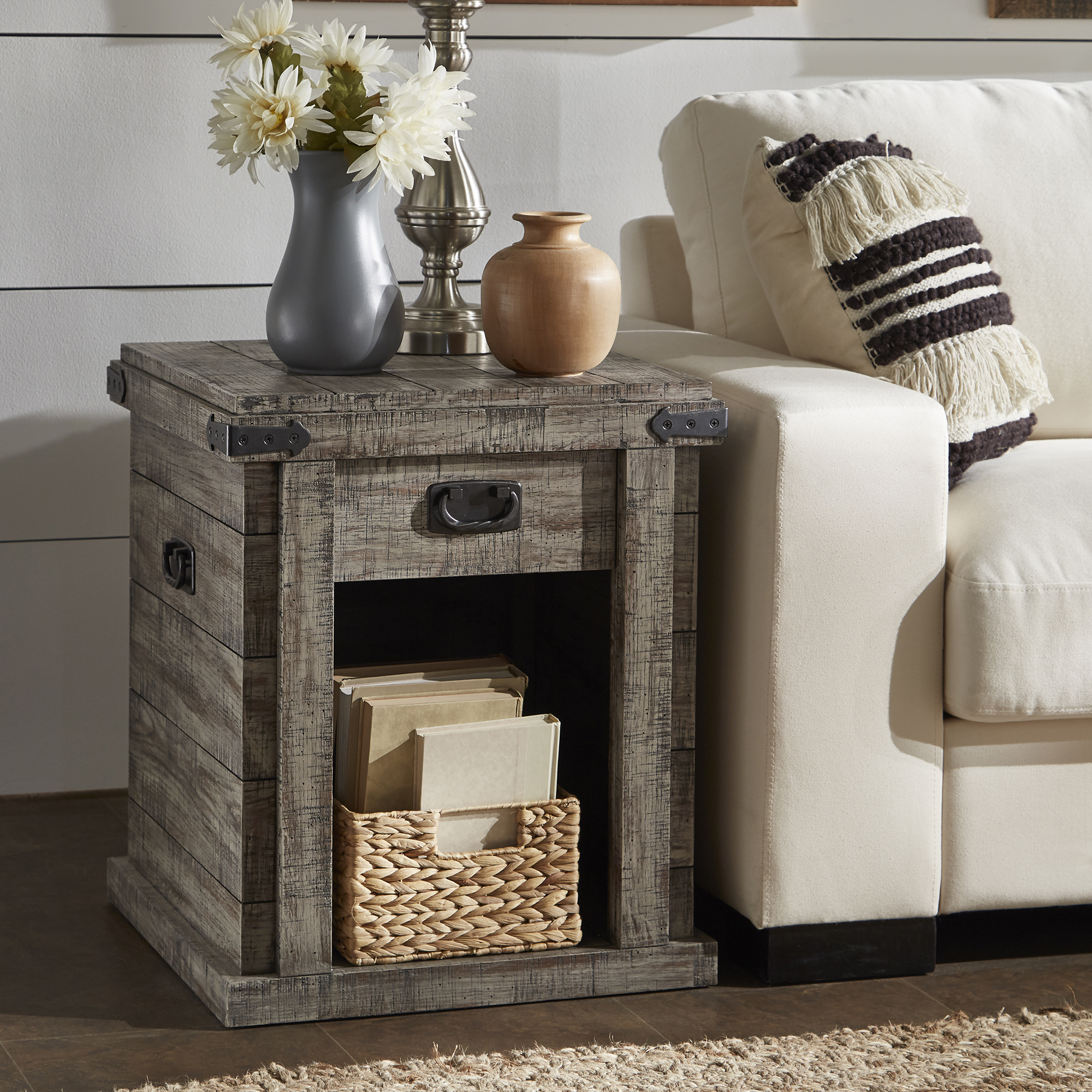 Reclaimed Grey Finish 1-drawer End Table