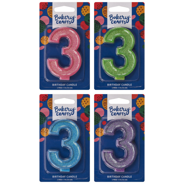 3 Glitter Numeral Candles