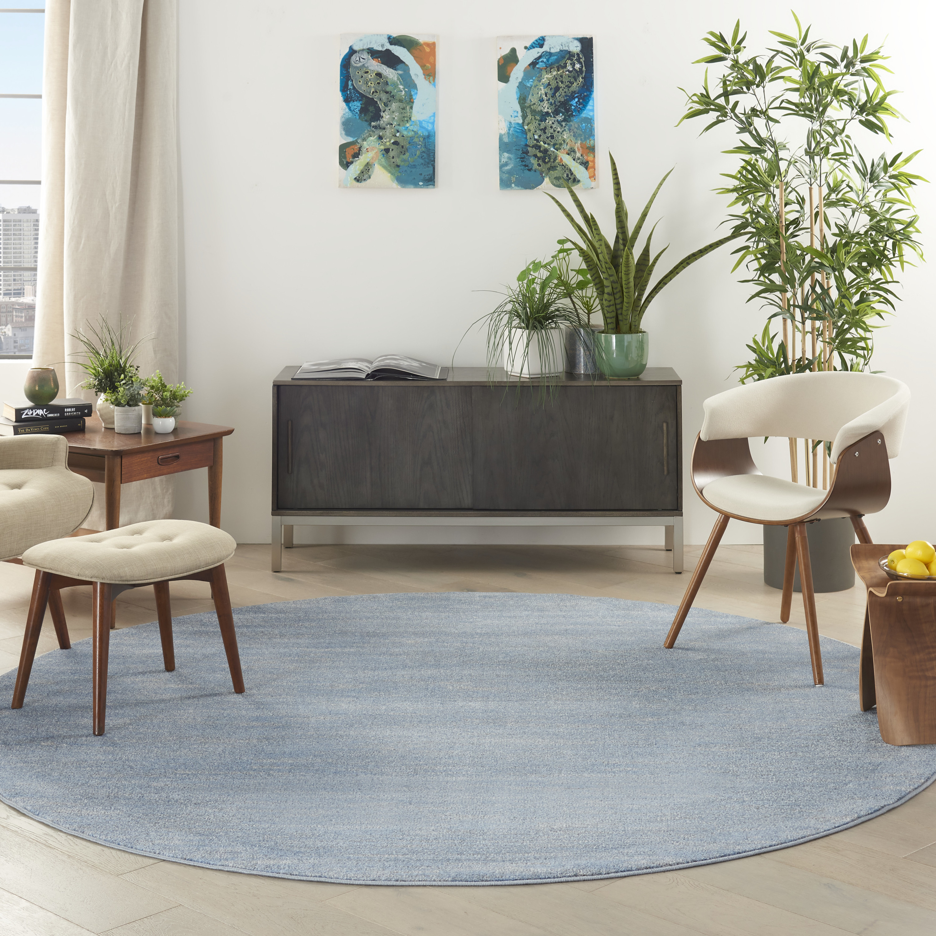 Nourison Nourison Essentials 8' x Round Blue Grey Outdoor Rug
