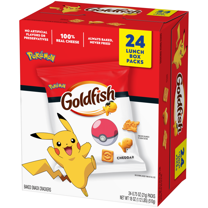 Goldfish® Pokémon Cheddar Baked Snack Crackers, 24 count box, 0.75 oz, bag - Right Angle Image