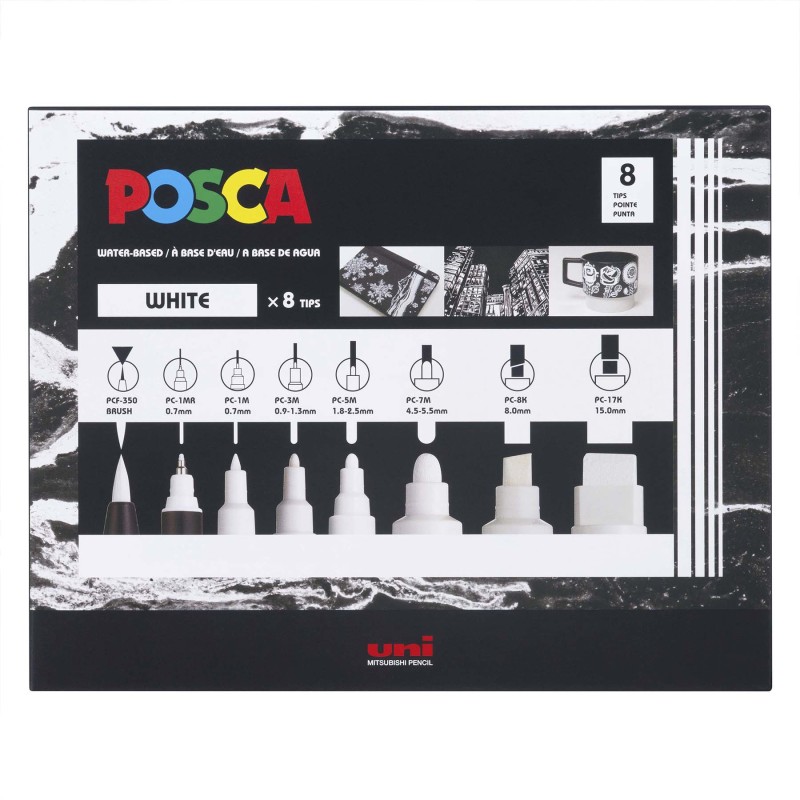 PC-Mix Paint Markers, Assorted Sizes, White, Set of 8