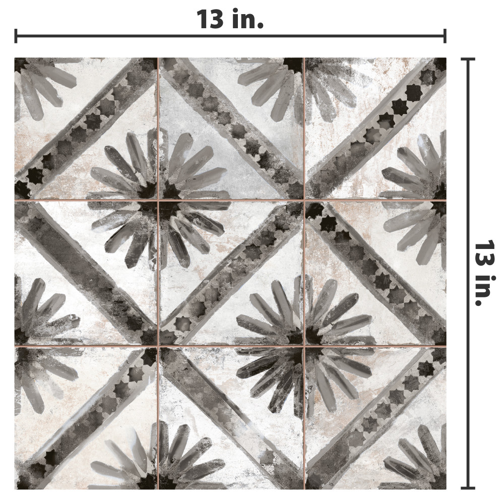 Harmonia Kings Marrakech Black 13 in. x 13 in. Ceramic Floor and Wall Tile