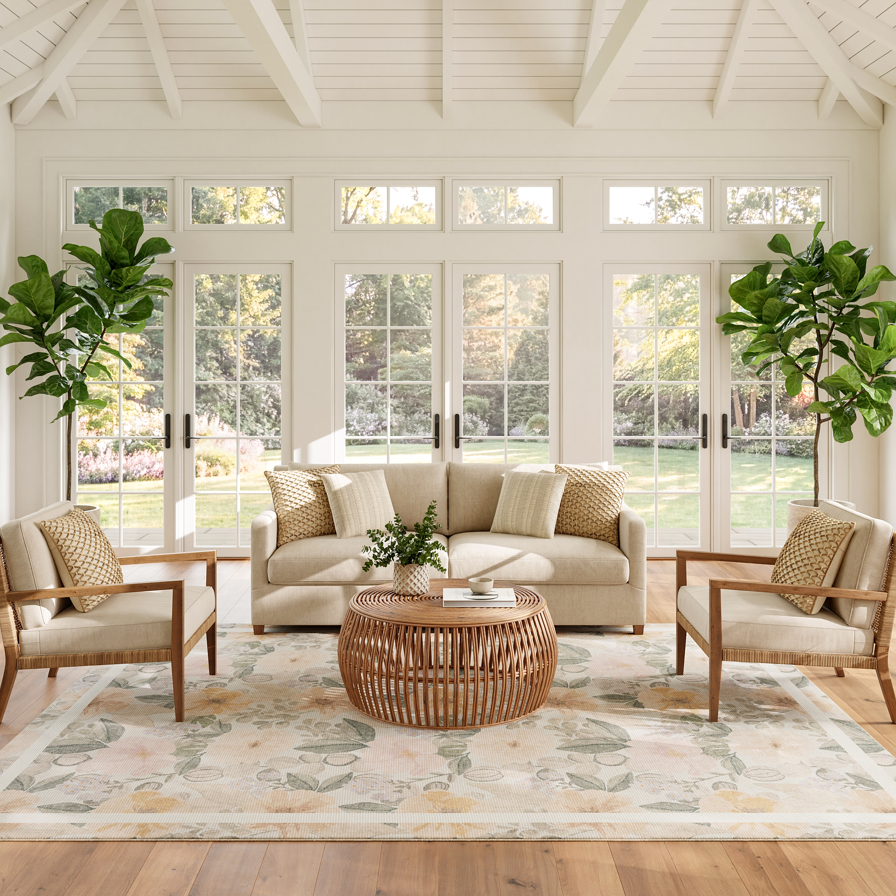 Nourison Botanical Washables 5' x 7' Beige Multicolor Farmhouse Indoor Rug
