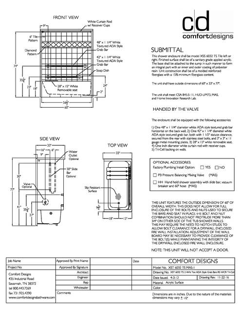 Spec Sheet — Cd Tub Shower Spec Sheet Xst 6032 Ts Mas