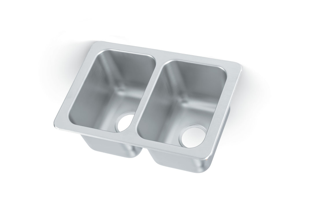 17" x 25" x 10" double-bowl stainless steel drop-in sink with 3-1/2" drain opening