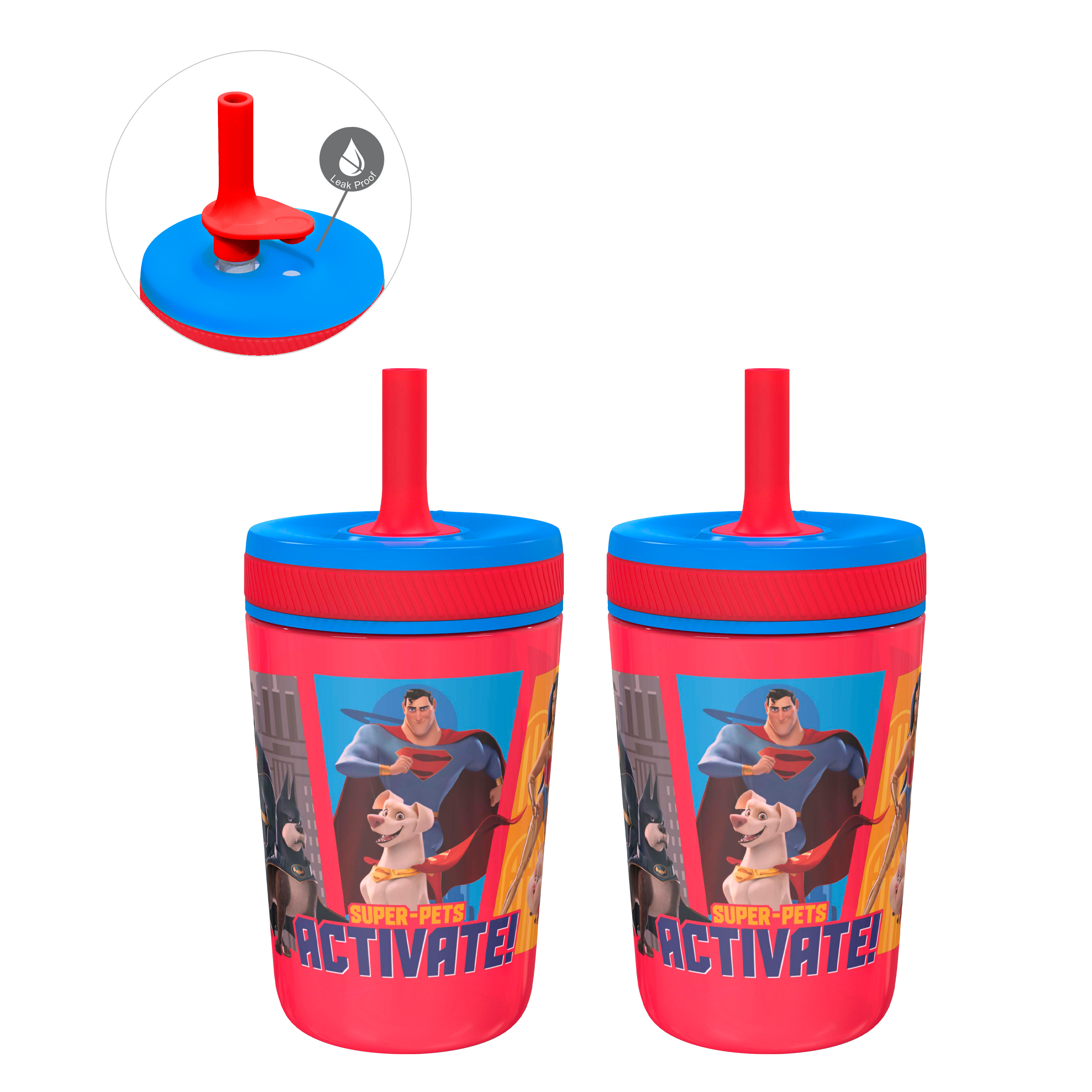 DC League of Super-Pets 15  ounce Plastic Tumbler with Lid and Straw, Superman and Krypto, 2-piece set slideshow image 1