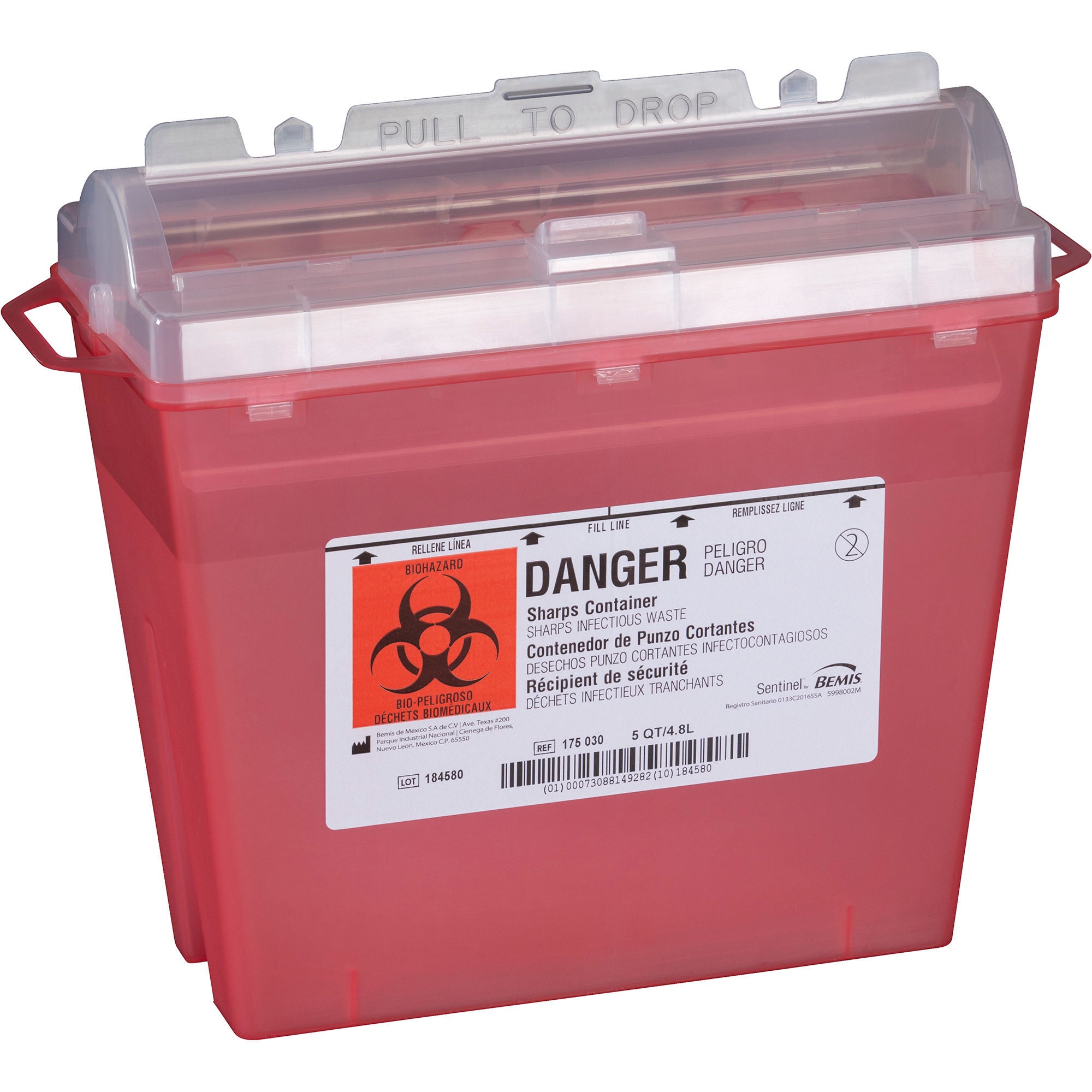 Bemis™ Sentinel Multi-purpose Sharps Container, 1.25 Gallon, 10 x 5.25 x 11 Inch