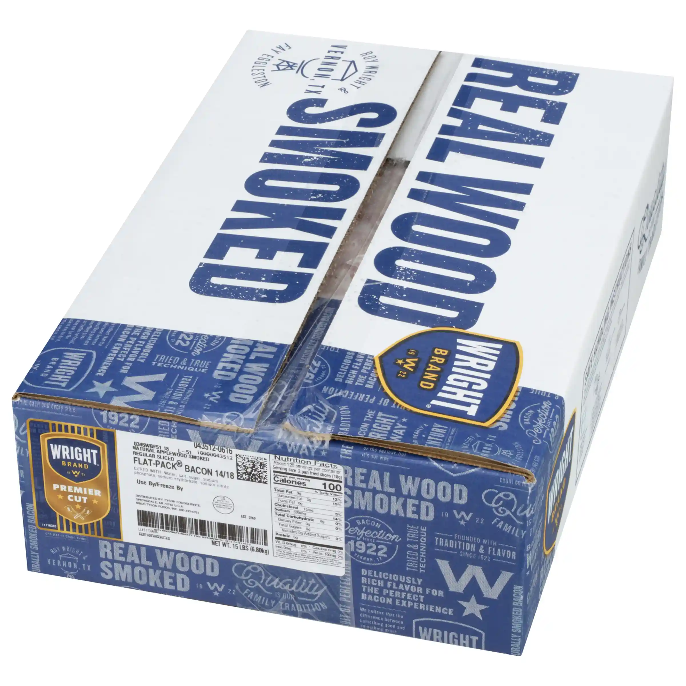 Wright® Brand Naturally Applewood Smoked Regular Sliced Bacon, Flat-Pack®, 15 Lbs, 14-18 Slices per Pound, Gas Flushed_image_5