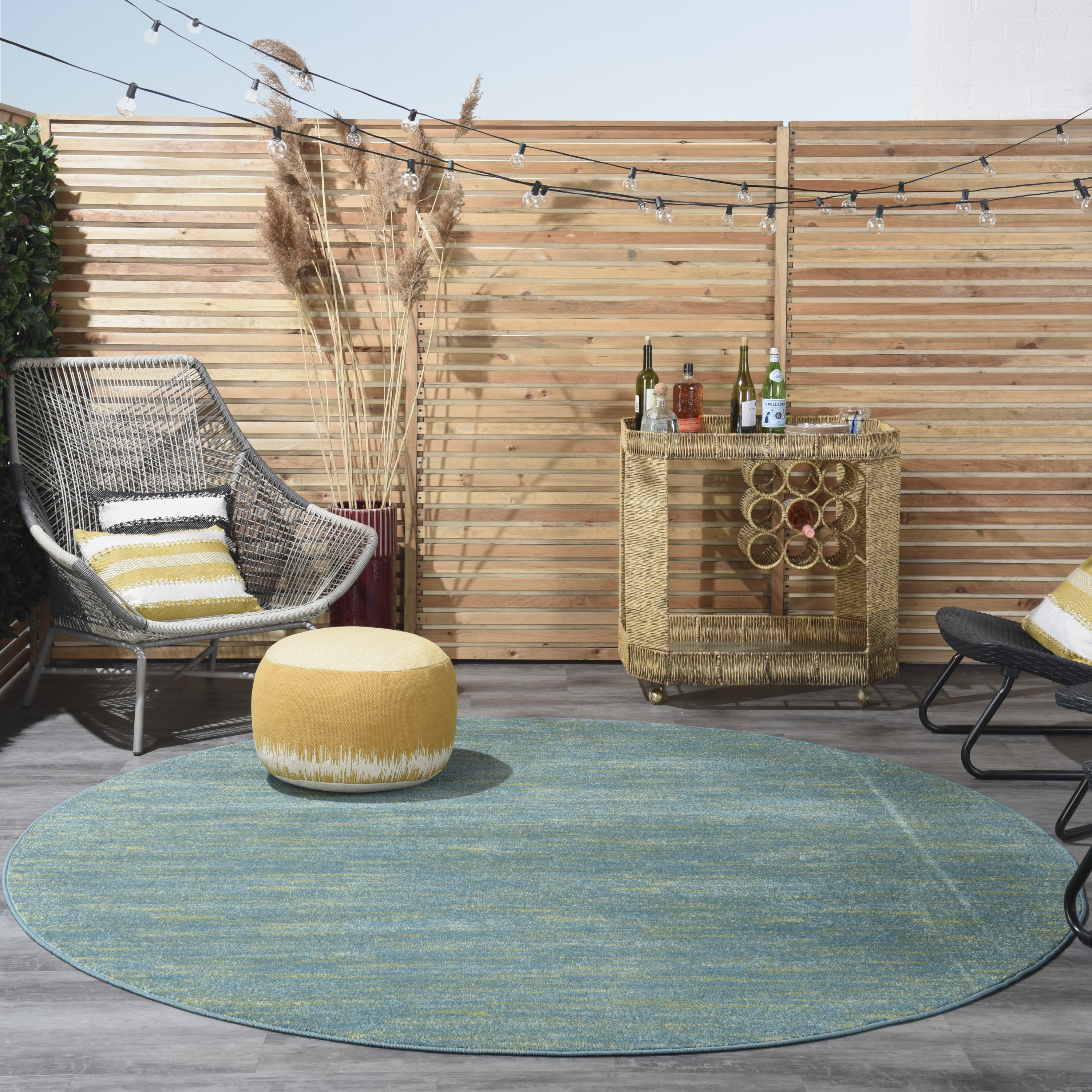 Nourison Nourison Essentials 8' x Round Blue Green Outdoor Rug