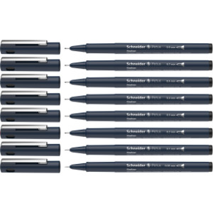 Pictus Fineliners, Wallet, 8 Pieces, Black Ink, Assorted Sizes