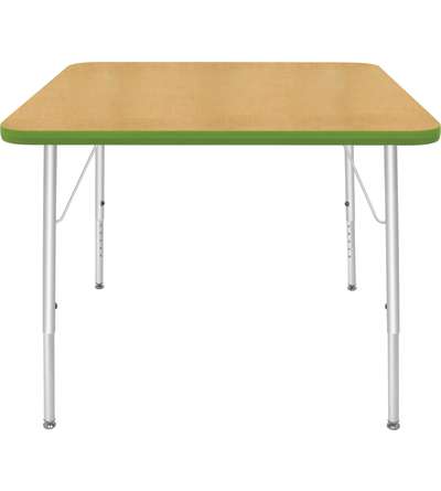 Creative Colors® Activity Table, Square, 36" x 36", Maple Top Color, Sour Apple Edge Color, Standard Leg Height, Platinum Silver