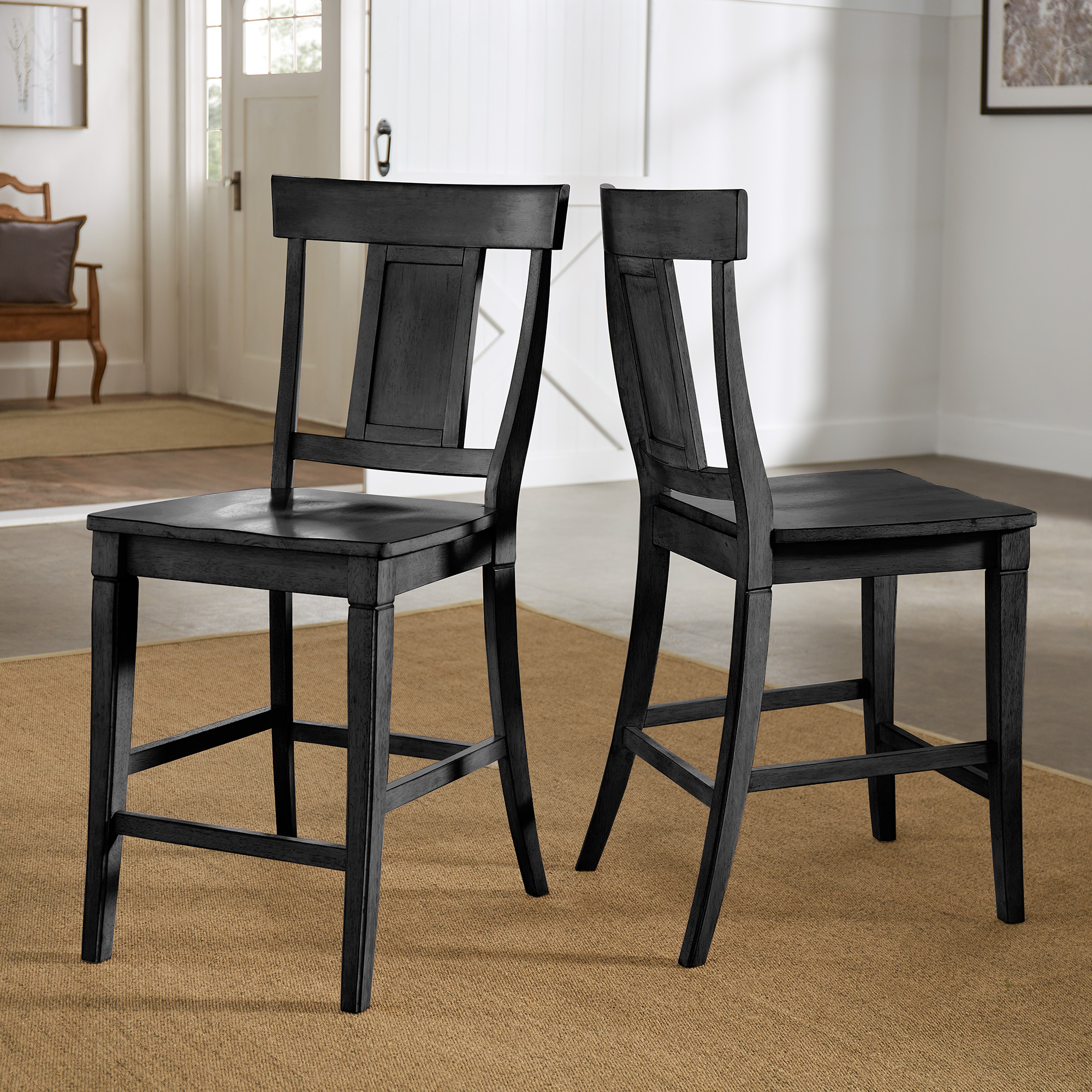 Panel Back Wood Counter Height Chairs (Set of 2)