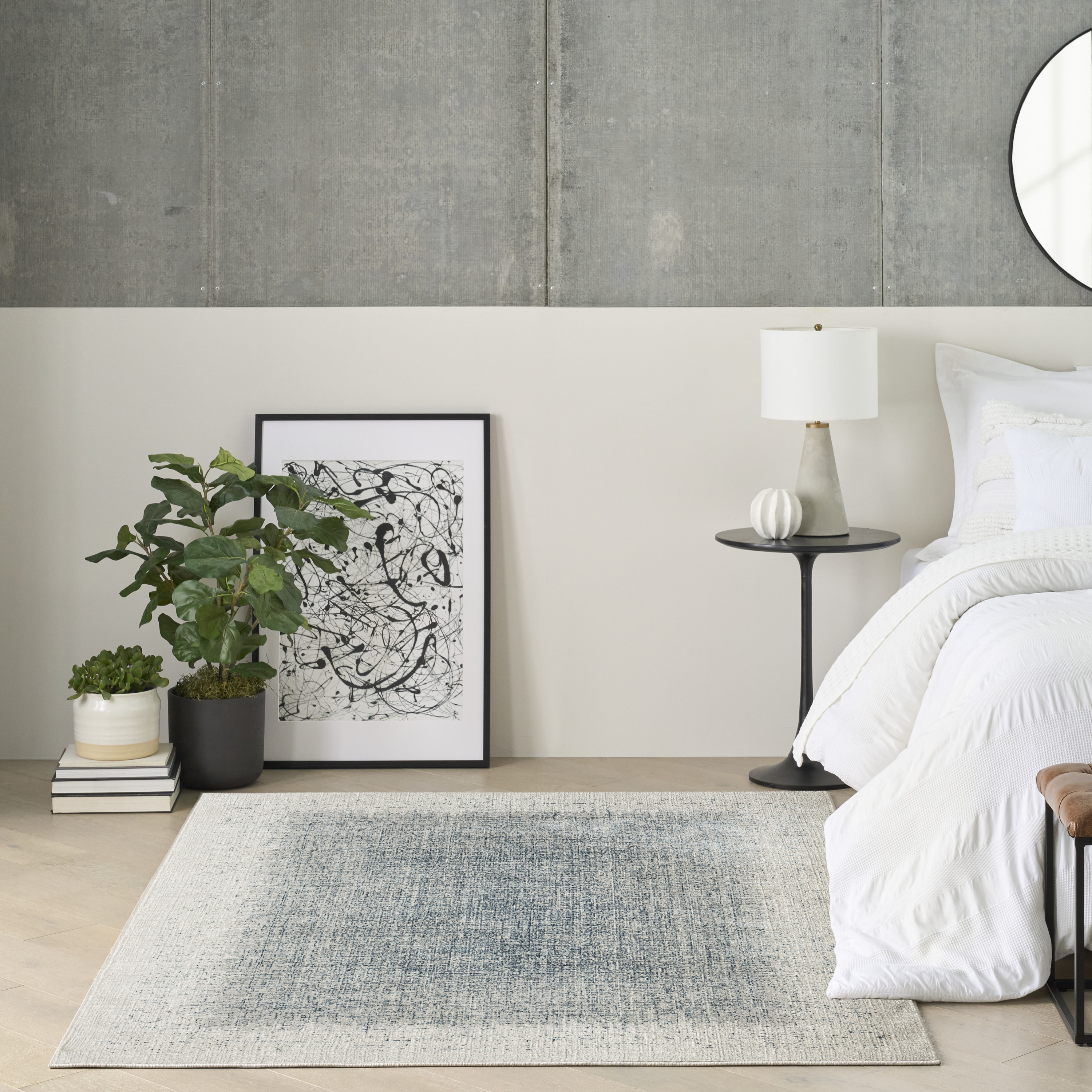 DKNY Grand Street 3'11" x 5'11" Ivory Blue Modern Indoor Rug